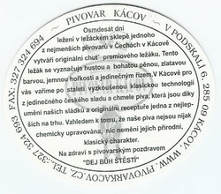 Pivní tácek Kácov č.489 - rub