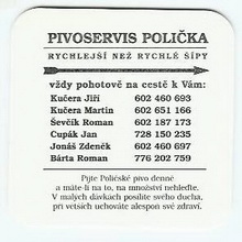 Pivní tácek Polička č.868 - rub